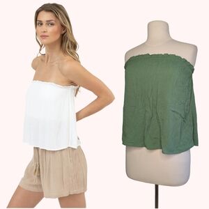 Smocked Ruffled Bandeau Top In Sage Green NWT